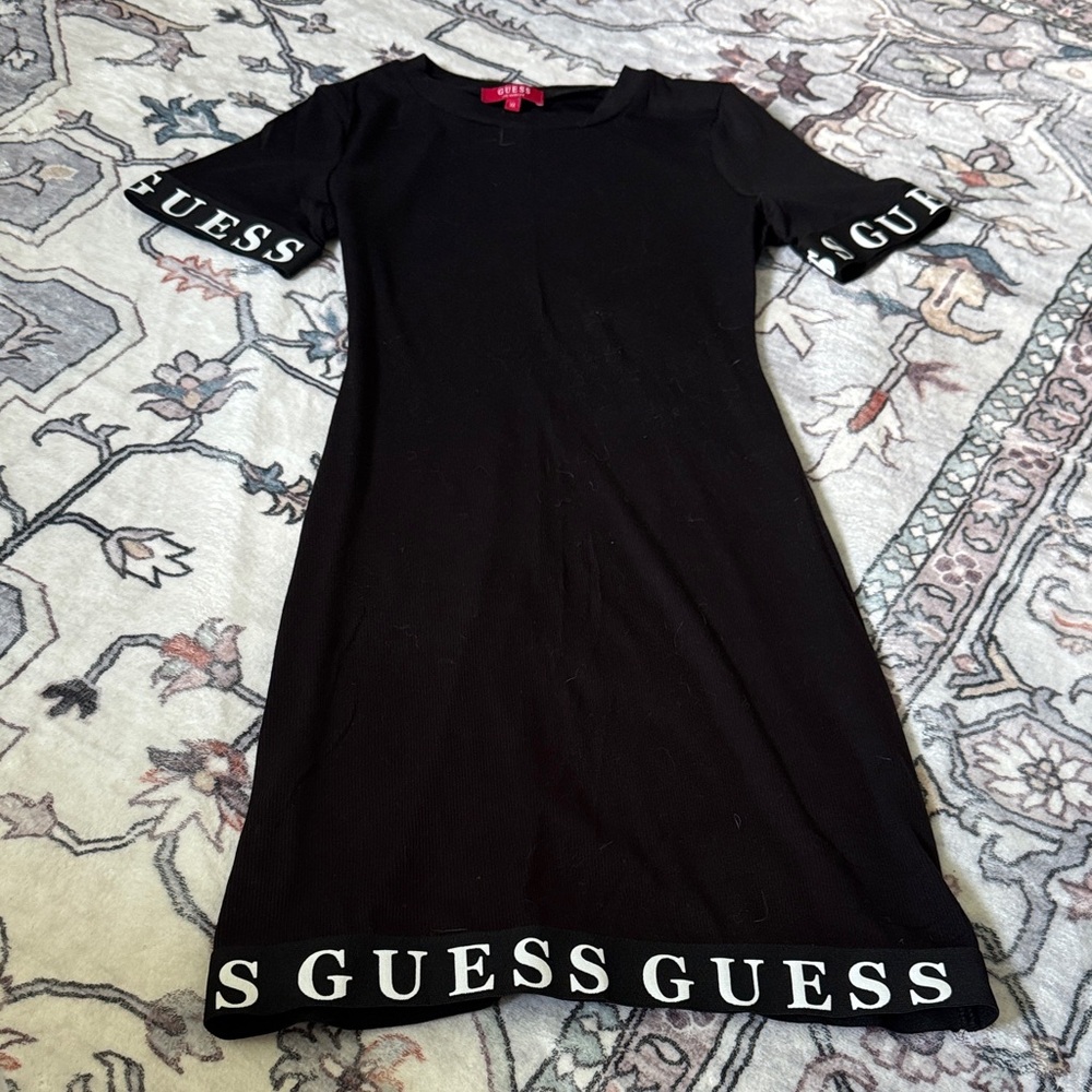 Guess Black Sheath Dress with Cuffed Sleeves